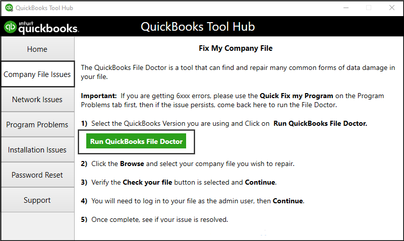 QB File Doctor in Tool Hub