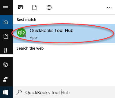 QuickBooks Tool Hub from Windows Search