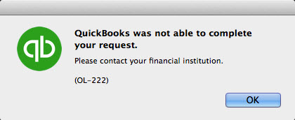 QuickBooks Mac online banking error OL-222
