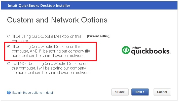 I will be using QuickBooks on this computer, and I will be storing our company file here so it can be shared over our network option