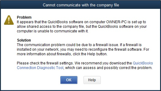 QuickBooks not connecting to the company file due to firewall