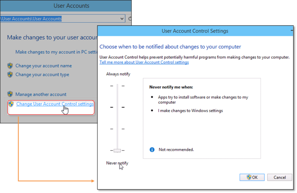 User Account Control Settings on Windows