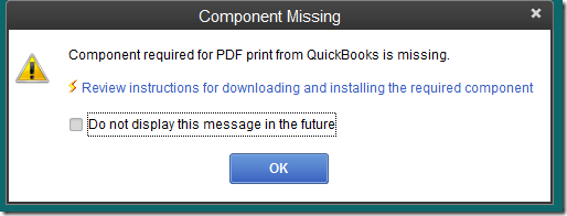 Component Required for Pdf Print from QuickBooks is missing