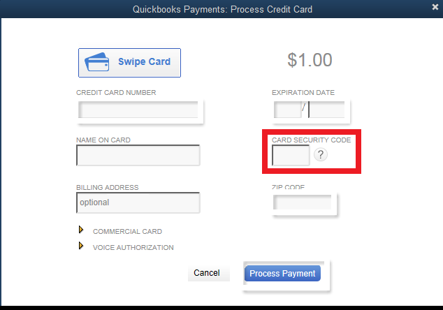 QuickBooks Missing Credit Card CVV Field