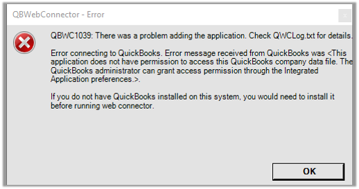 Error QBWC1039 in QuickBooks Desktop