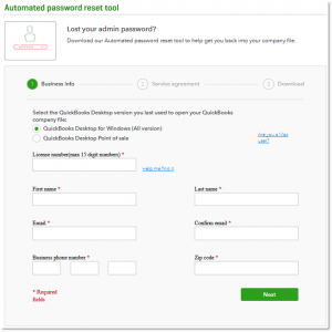 Automated password reset tool for QuickBooks desktop us