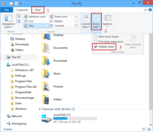 Show Hidden Items in Windows 8 and 10
