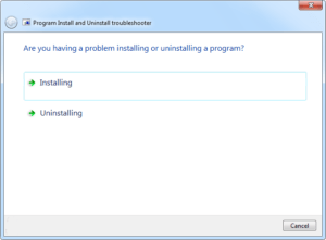 Program Install and Uninstall Troubleshooter Installing