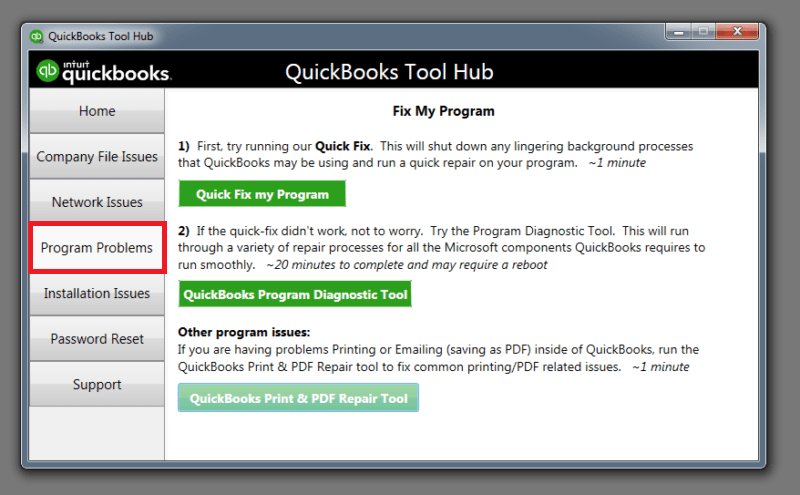QuickBooks Tool Hub Program Problems