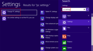 Windows 8 Change PC settings