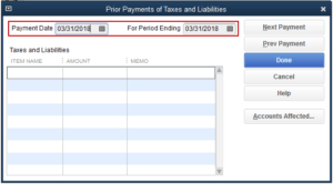 Prior Payments of Taxes and Liabilities in QuickBooks
