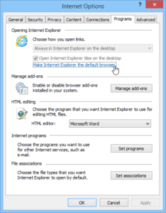 Make Internet Explorer the Default Browser
