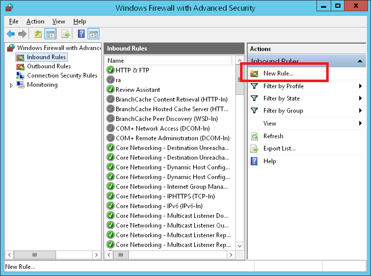 Windows Firewall New Inbound Rule