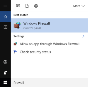 Windows Firewall Start Menu