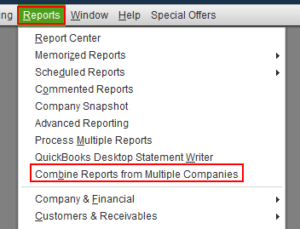 quickbooks combine reports from multiple companies