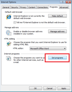 Internet Explorer Set Default Programs Option