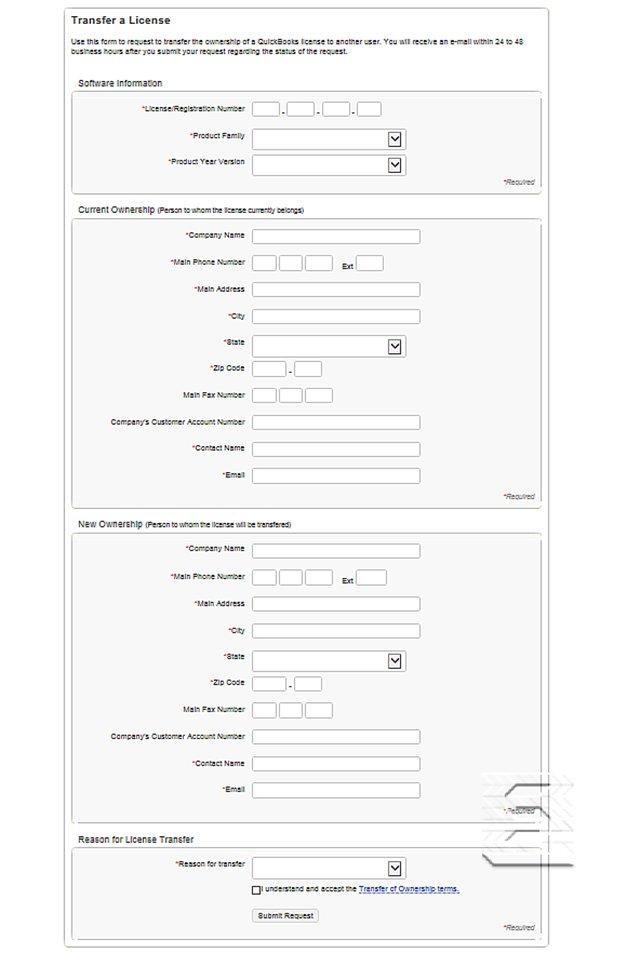 QuickBooks Transfer a License Form