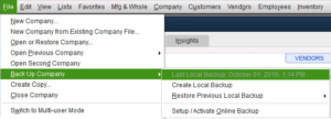 QuickBooks Back Up Company