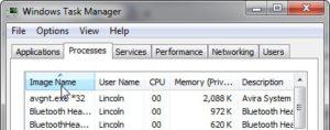 Windows Task Manager Image Name Header