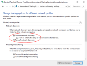 Windows Turn on Network Discovery and File and Printer Sharing