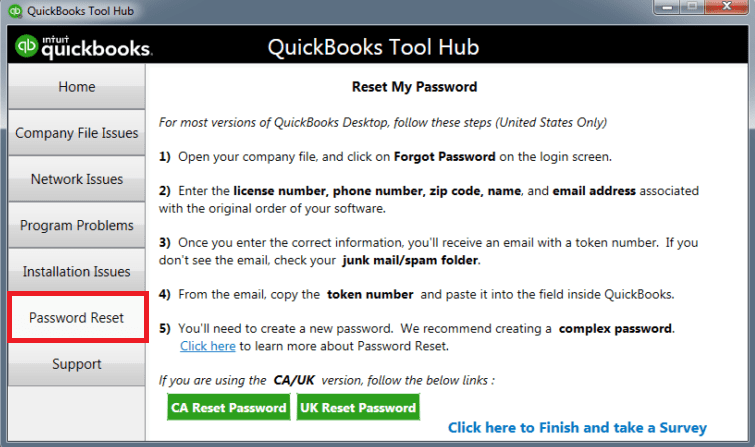 QuickBooks Tool Hub Password Reset
