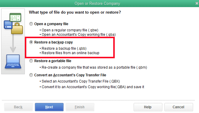 Restore a backup copy