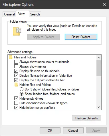 Show hidden files folders or drives in Windows