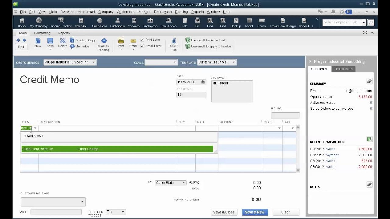 Creating a Credit Memo for the Bad Debt in QuickBooks