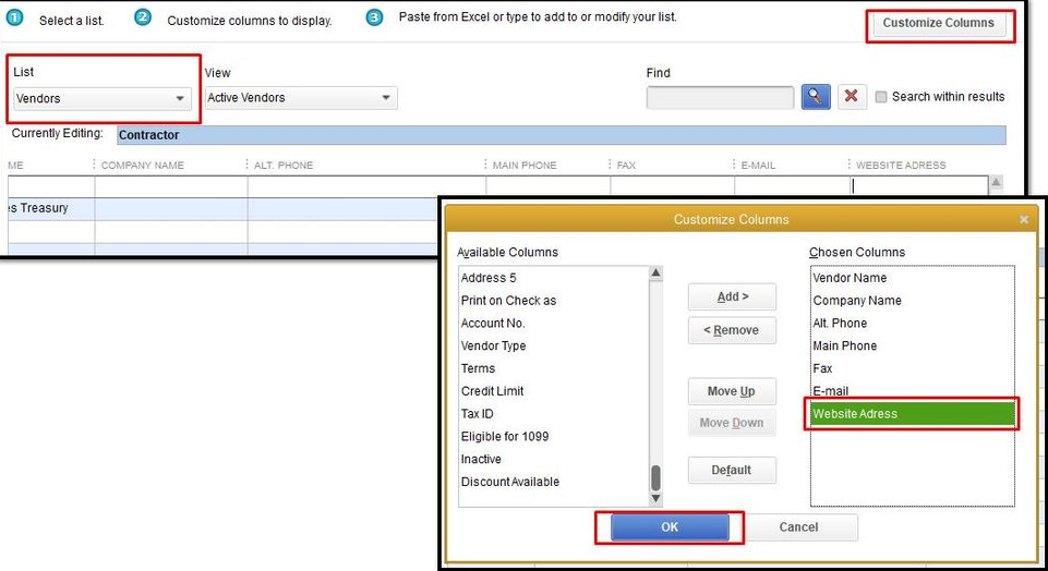 Edit Vendor’s Name and Address Info
