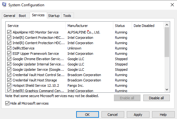 Hide all Microsoft services