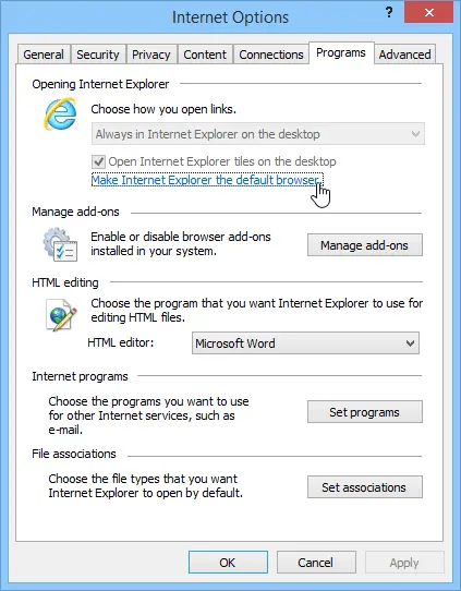 Make Internet Explorer Default Browser