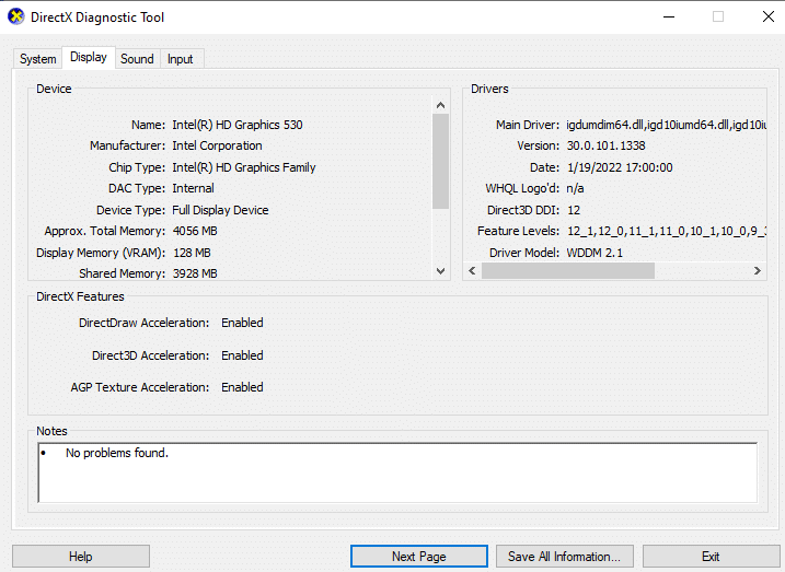 Windows DirectX Diagnostic Tool