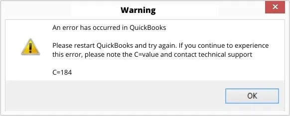 QuickBooks Unexpected Error C=184