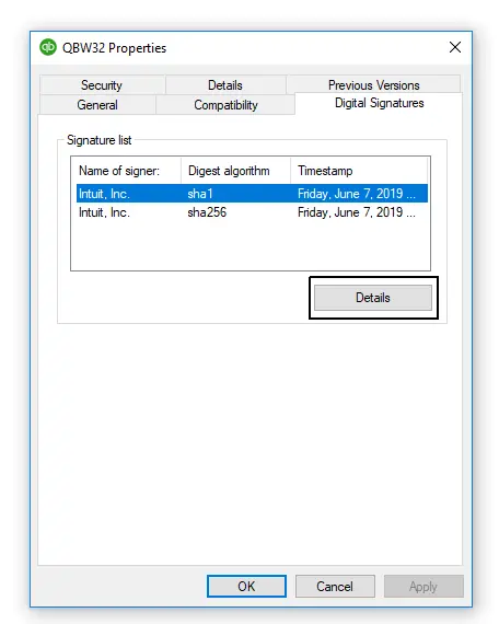 QuickBooks Desktop Digital Signatures Details