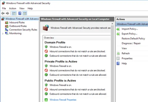 Windows Firewall Advanced Settings