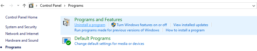 Programs and Features
