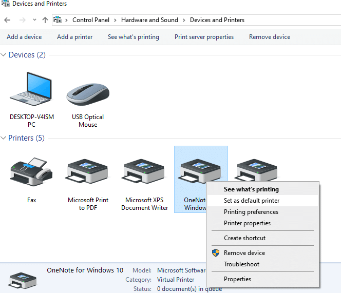 Set as default printer