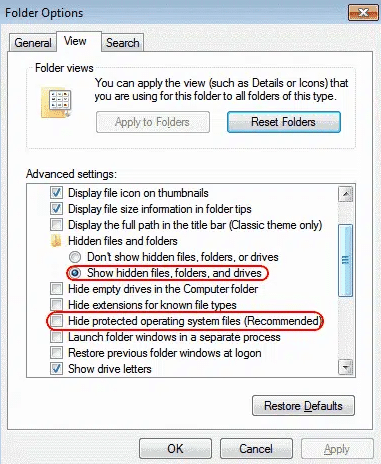 Show hidden files, folders, and drives