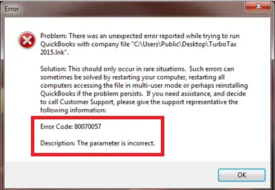 QuickBooks Error Code 80070057