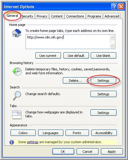 Update the Internet Explorer Settings