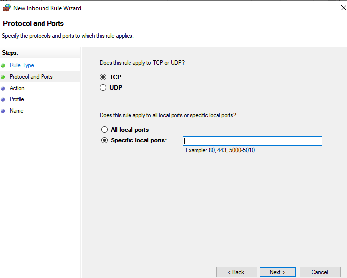 Specific local ports