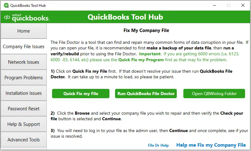 QuickBooks Tool Hub Features