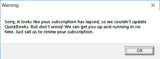 QuickBooks Desktop Subscription has Lapsed Error