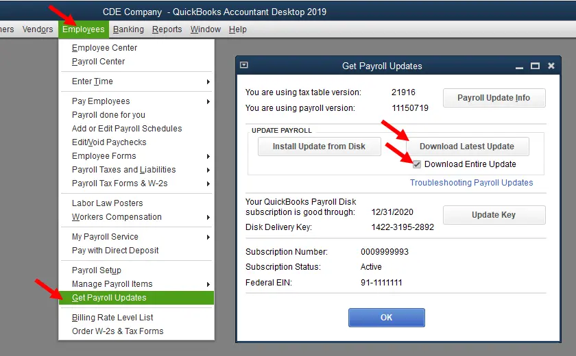 QuickBooks Tax Table Update