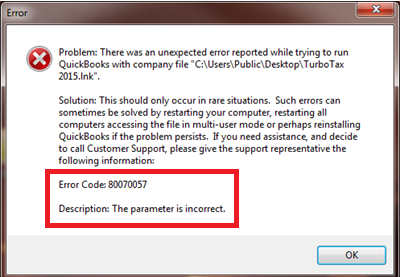 Error 80070057 in QuickBooks