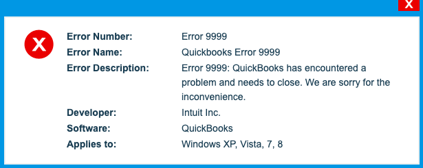 QuickBooks Online Banking Error 9999