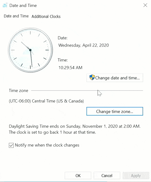 Verify Time Date Settings