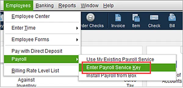 Enter the payroll service key