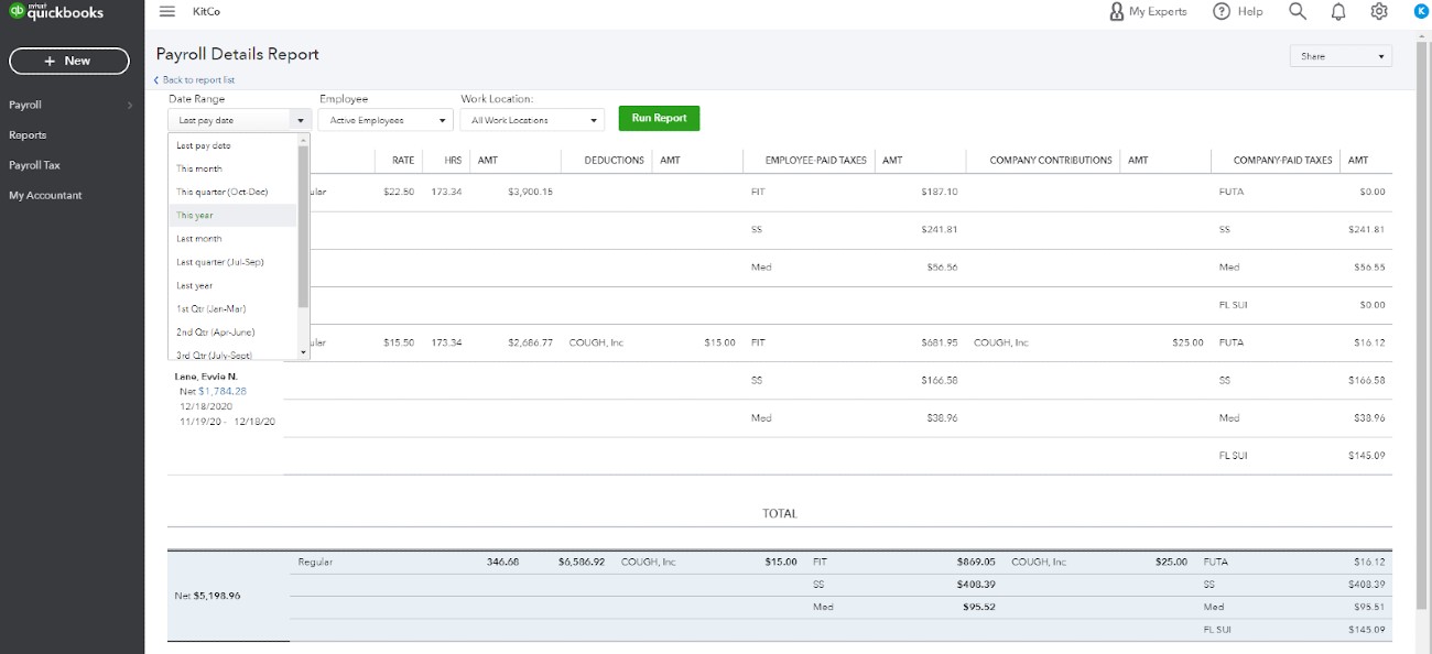 QB Payroll Reporting and Analysis