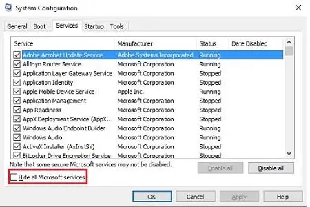 Hide all Microsoft Services in Windows